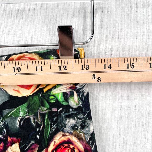 MCQ ALEXANDER MCQUEEN Floral Printed Pencil Skirt Womens XS Black Stretch Knit - Picture 12 of 14